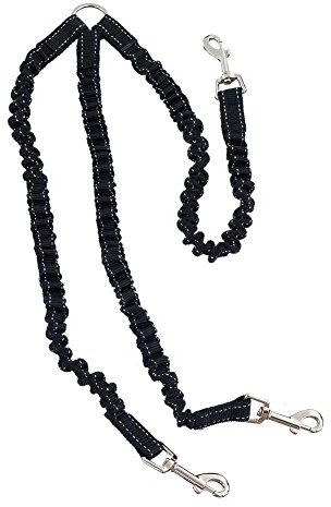 STGOOD slitstark robust 3-vägs nylon inget trassel hund husdjur kopplare koppel reflekterande, justerbar dragrem elastisk trevägs hund tränig kopplare svart (för tre hundar)