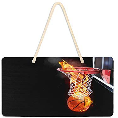 Mnsruu Flaming Basketball Court Hanging Door Sign Plaque Wall Hanging Sign Home Decor Front Farmhouse Porch Garden Yard 15 x 28 cm