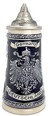 .7 Liter Deutschland Germany Eagle Cobalt Blue Ceramic Beer Stein with Ornate Metal Lid