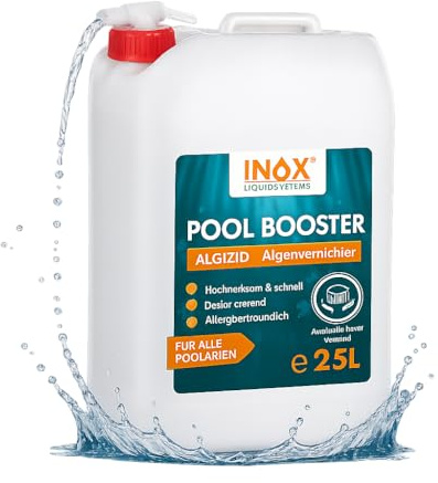 INOX® Algizid für Pool 25L – Flüssiger Algenvernichter mit Klareffekt | Hochwirksames Pool Reinigungsmittel gegen Algen, Bakterien & Keime