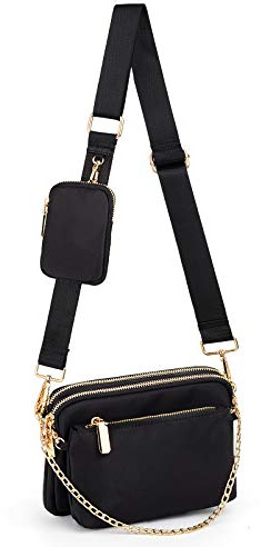 UTO Umhängetasche Damen 3 in 1 Crossbody Bag Damen Breiter Gurt mit Münzbeutel Handtasche mit Abnehmbare Kette Schultertasche mit Abnehmbarer Verstellbarer Schultergurt Kleine Tasche Schwarz Stylisch