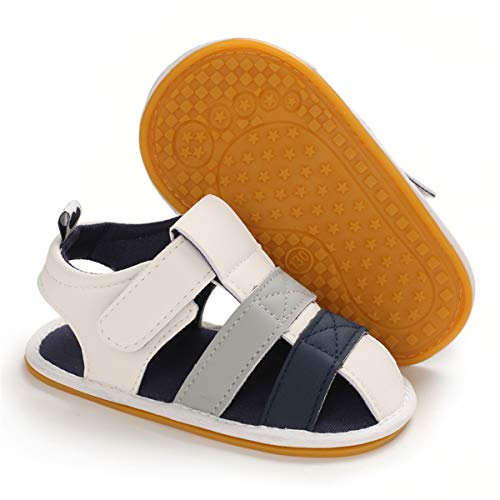 COSANKIM Infant Baby Boys Girls Summer Sandals Non Slip Soft Sole Toddler First Walker Crib Shoes(0-18 Months)（3-6 Months Infant,Q-navy）