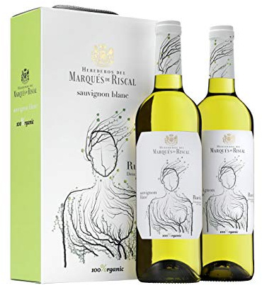 Marqués de Riscal Sauvignon Blanc 100% Organic - Vino blanco Sauvignon Blanc Denominación de Origen Rueda, Variedad 100% Sauvignon, con certificación ecológica - Estuche con 2 botellas de 750 ml