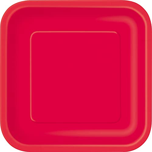 Unique Party Supplies Party 31502EU Quadratische Umweltfreundliche Pappteller-18 cm-Rot Farbe-Packung mit 16 Stück, Red