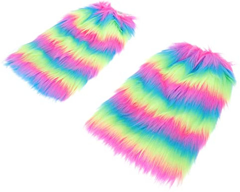 WINOMO 1 Paar Damen-Beinwärmer aus Pelz, für den Winter, flauschig, für Schuhe, Retro-Stil, 60 inspiriert, Ravewear, Party, Kostüm, Urlaub, Festival, Performance, Spielen, bunt