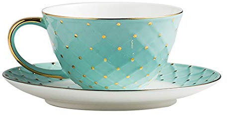 Becher Bone China Espresso Cups - 6.1 Unze Demitasse Tassen und Untertassen Porzellan Cappuccino Cups für Latte, Kaffee, Tee, Mokka (Goldene Perlenpunkt und Linie Dekoration) Kaffeebecher