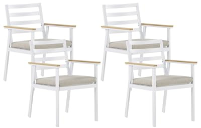 Beliani Stilvolles Gartenstuhl Set 4er Set in Weiß Aluminium mit beigen Sitzkissen Cavoli