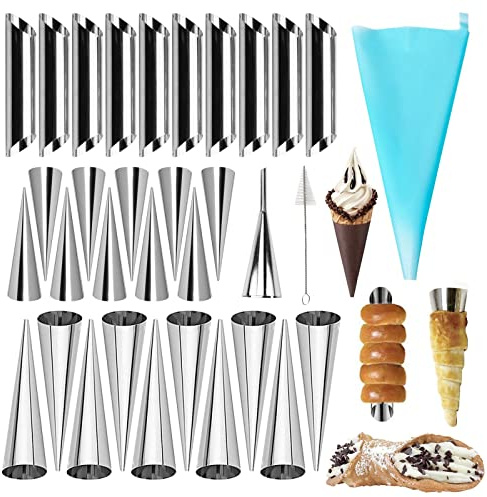 JasCherry 33 Pezzi Acciaio Inox Croissant Cono Form Set con Accessori - 3 Tipi di Cannoli Tubo Stampi da Forno per Torte, Pane, Pasticceria Cream Roll Mold #4