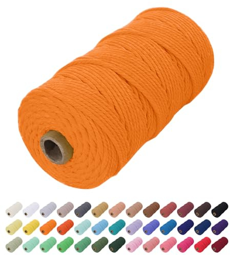 Uiopa Makramee Garn 2mm x 200m, Baumwollkordel Farbig Baumwollgarn Geflochten Baumwollseil, Natürliche Baumwollschnur für Wandbehang, Vorhang, Traumfänger, Hängepflanze, Deko (Golden)