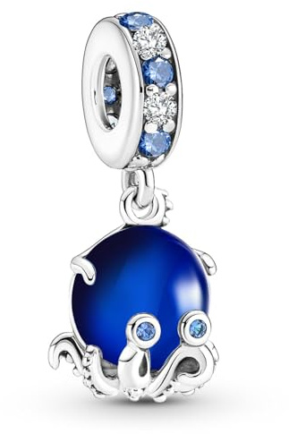 LaMenars Muranoglas-Anhänger mit süßem Oktopus für-Armbänder, 925er Sterlingsilber, Perlen-Anhänger mit kubischem Happy Birthday, Jubiläum, Schmuck, Geschenk für Frauen, Mädchen, Ehefrau
