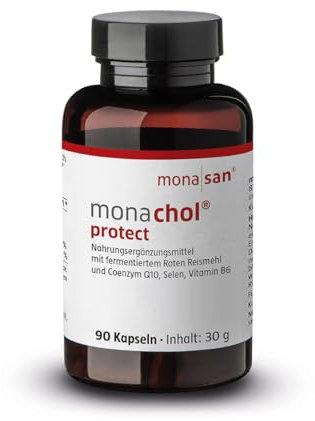 MONASAN monachol® protect, 90 Kapseln, Fermentierter Roter Reis mit 2,8 mg Monacolinen, Coenzym Q10, Selen, Vitamin B6, 3 Monatspackung, Vegan