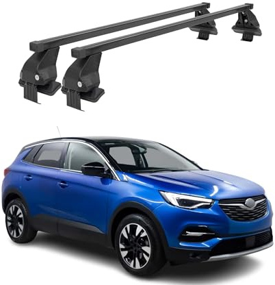OMAC Dachträger für Opel Grandland/Grandland X 2017-2024 Stahl Schwarz | DIN 75302:2019 & ISO/PAS 11154:2006 geprüft, Abschließbar, City-Crash-getestet, bis 50 kg Traglast, Querträger, Grundträger