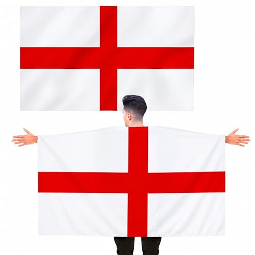 England St George’s Cross Flag 5ft x 3ft with Sleeve – Large Polyester English Flag Banner for FIFA World Cup Football, Rugby Supporters and Indoor Outdoor Home & Garden Display