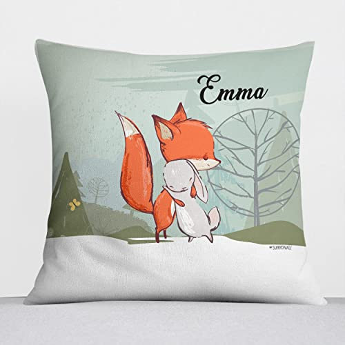 Dekokissen personalisiert Fuchs und Hase mit Füllung Name Couch Geschenk