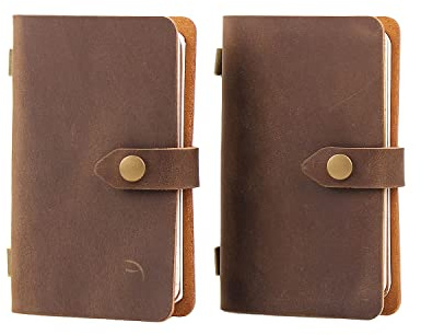 Fasjosma Kleines Reisetagebuch aus Leder, Vintage-Tagebuch, liniertes Papier, handgefertigter Mini-Leder-Notizblock für Damen und Herren, 2 Stück, Braun