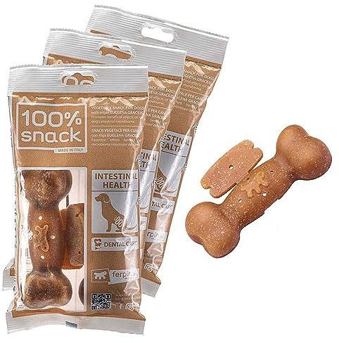 Ferplast Snack cane Snack naturale per cane Snack Igiene Orale Taglia Grande Per la salute intestinale con alga Euglena Kit da 3 confezioni 420g