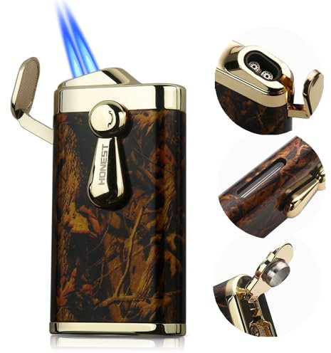 HONEST Torch Lighter Double Jet Flame Pocket Lighter Gift for Men BBQ Kitchen Fireplace Candle (No Gas) (Gold Grain)