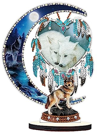 Starnearby DIY Diamond Painting Traumfänger, Diamantmalerei Wolf, Speziell geformten Diamant Malerei Dreamcatcher Wolf Kunst Set für Anfänger Zuhause Deko(C)