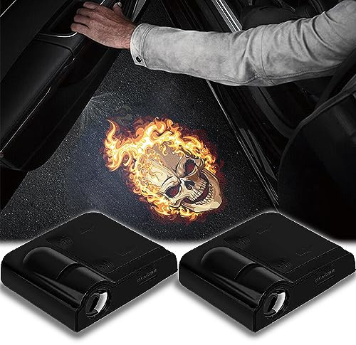2pcs for Fire Skull 3D Magnetic Car Door Step LED Welcome Logo Shadow Ghost Light Projector Lamp fits All Car Models (Fire Skull) by DmStore
