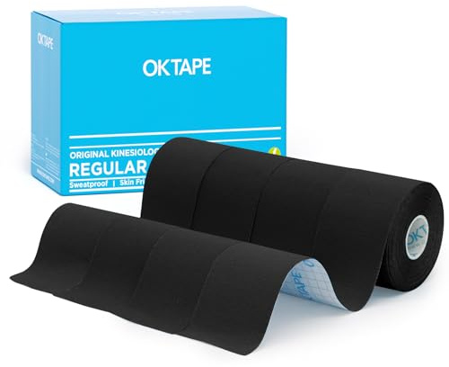 OK TAPE Tape Kinesiologie,Strap Sport,5cm x 5m,4 Rouleaux,Noir | étanche,Sans latex,en Coton,pour le soutien et la récupération, Soutien musculaire Soulager