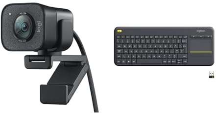 Logitech StreamCam – Live Streaming Webcam for Youtube and Twitch & K400 Plus Wireless Touch TV Keyboard With Easy Media Control and Built-in Touchpad