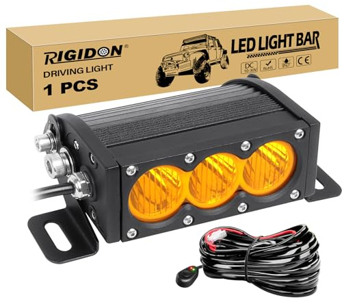 RIGIDON 1x 6 Zoll 19cm 30W Led Lichtleiste mit 12V Kabelbaum Kit, Wasserdicht Gelb Offroad Beleuchtung für Auto ATV LKW KFZ Fahrzeuge 4x4, Led Nebelscheinwerfer, Zusatzscheinwerfer