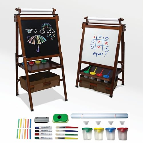 Kidloot Large All-in-One Double Sided, Magnetic, Height Adjustable Art Easel for Kids with Built in Storage Bins, and Art Supplies - Stable Design is Safe and Grows with Children Ages 3-10
