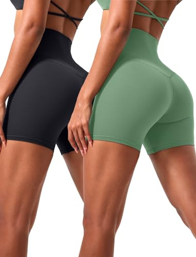 VOENXE Radlerhose Damen Kurze Hohe Taille, Anti Scheuern Kurze Hose Leggings, Blickdicht Shorts Sporthose für Kleid Fitness Yoga, Sport Unterhose Bauchweg Frauen Hotpants Sommer, 2er Pack