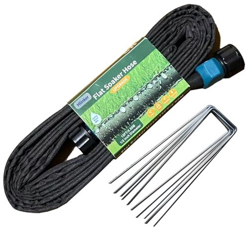 Hlinker 2025 Flacher Tropfschlauch, 4,5 m, mit Pfahl für Garten, verbindbarer Tropfschlauch, DIY, automatisiert, Gartenbewässerungssystem, spart 81 % Wasser, zweilagiges, auslaufsicheres Design,