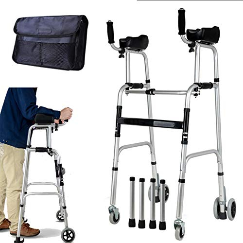 Gehgestell mit Armlehnen-Stützpolster - Höhenverstellbar - Zusammenklappbares, leichtes Aluminium - Rehabilitationstraining für die unteren Gliedmaßen