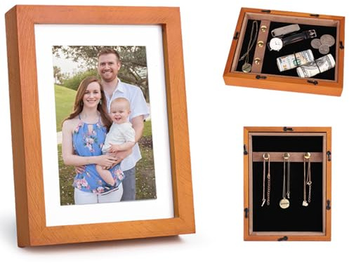 Nchdewui Cadre Photo Avec Compartiment Secret Caché, Décoration Cadre Photo En Bois, Transférez Des Cadres Photo En Toute Sécurité, Conteneur De Cachette Secrète Pour Billets, Clés (Brown)