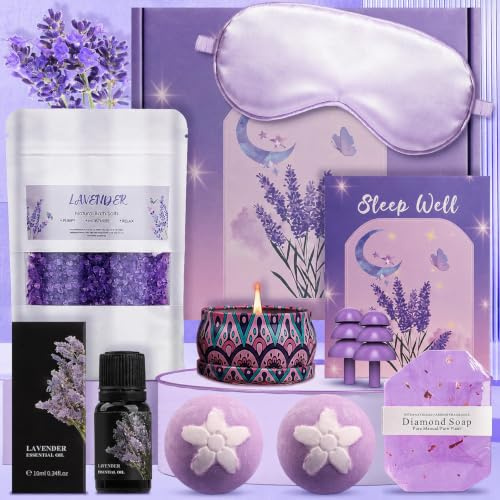 Pearshek Lavender Pamper Gift Set for Women - Luxury Relaxation Spa Hamper for Her, Unique Birthday Gifts, Self Care Box with Essential Oils, Ideal for Mum, Sister, Mother's Day & Get Well Soon