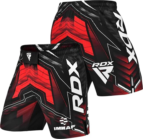 RDX - Pantaloncini da combattimento MMA approvati IMMAF, in tessuto leggero con cintura elasticizzata, design con spacchi laterali per adulti e bambini per una gamma completa di mobilità, adatti per