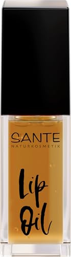 SANTE Naturkosmetik Lip Oil Orange, pflegendes Lippenöl für glänzende und geschmeidige Lippen, mit Rizinusöl und Wachs, 7ml
