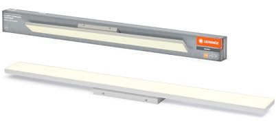 LEDVANCE Planon Frameless Deckenleuchte in Weiß mit fortschrittlicher LED-Technik, 35 W, rechteckige Form (1200 x 100 mm), warmweiße Lichtfarbe bei 3000 K, Aluminium-Gehäuse, mattierter PMMA-Diffuser