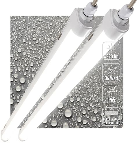 Proventa LED Feuchtraumleuchte 120cm 2er Pack | IP65 Wannenleuchte 36W 4320lm 4000K Neutralweiß | durchverdrahtet & verknüpfbar | Kellerlampe, Werkstattleuchte, Garagenbeleuchtung