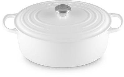 Le Creuset Emaillierter Schmortopf aus Gusseisen, oval, 8 l, Weiß