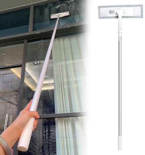Limpiacristales Limpiador de Ventana Limpieza Escobilla Goma Ventanas Y Estropajo Microfibra, Alargador Telescópico Aluminio Ligero Limpiar Ventanas Y Techos Cristal Gran Alcance, Kit Lavar Paredes Cr