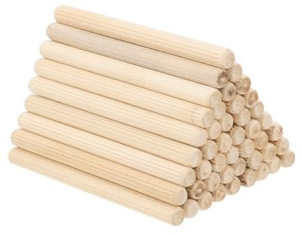 PATIKIL 60 Stück 8 x 100mm Holzdübel Set, Riffelholzdübel Holzstifte Dübel Set Gerillte Holzübelstifte Dübel Holz mit Rillen für Zimmerei Möbel Tür Kunsthandwerk Projekte