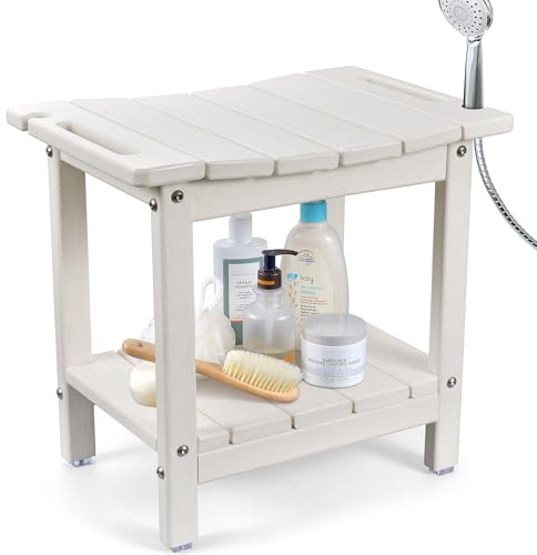 LyriFine Duschhocker, 47 cm HDPE wasserdichter Duschstuhl für die Dusche | Badezimmer Hocker mit Duschkopfhalter, 160 kg Stabiler Duschhocker für ältere Menschen und Senioren zum Rasieren der Beine