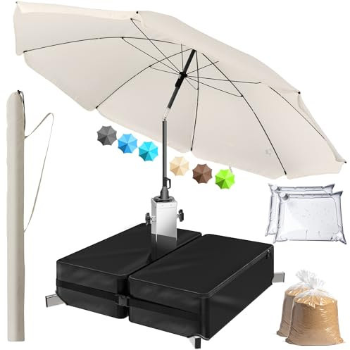 4smile Sonnenschirm mit Ständer im 3er-Set, Beige - Ø 180cm Sonnenschirm Strand, inkl. Schirmhülle und befüllbarem Sonnenschirmständer - Strandschirm, Balkonschirm rund, höhenverstellbar knickbar