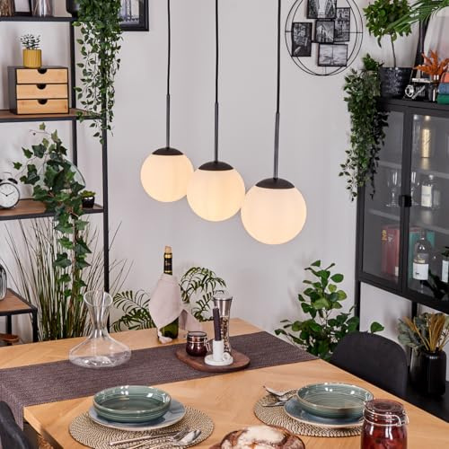 HOFSTEIN Hängeleuchte Gastor, 3-flammige Hängelampe aus Metall/Milchglas in Schwarz/Weiß, moderne Pendelleuchte im Retro/Vintage-Design (Schirme 15 cm), E27, Esszimmer, Küche, Wohnzimmer