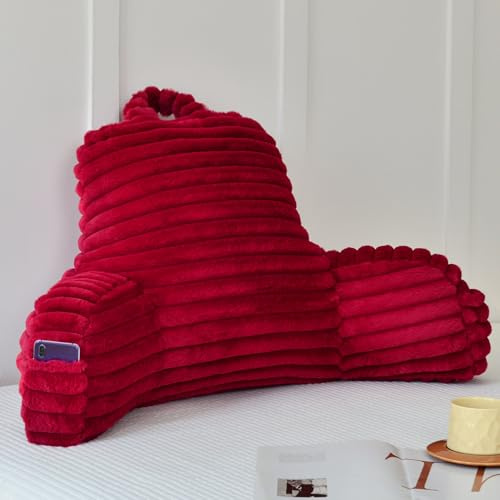 Yaoshuho Large Reading Pillow for Adults, Back Support Pillow for Sitting Up in Bed with Arms, Couch for Lounging Bedrest, Burgundy