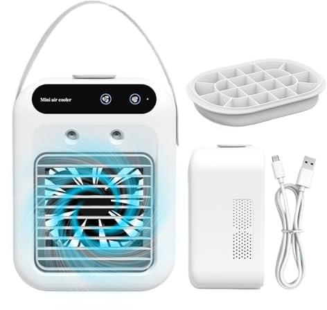 Air Conditioning Fan, Personal Climate Control – Quiet Cooling Device with 2 Adjustable Speeds and Ice Tray for Living Room Bedroom Residence Camping