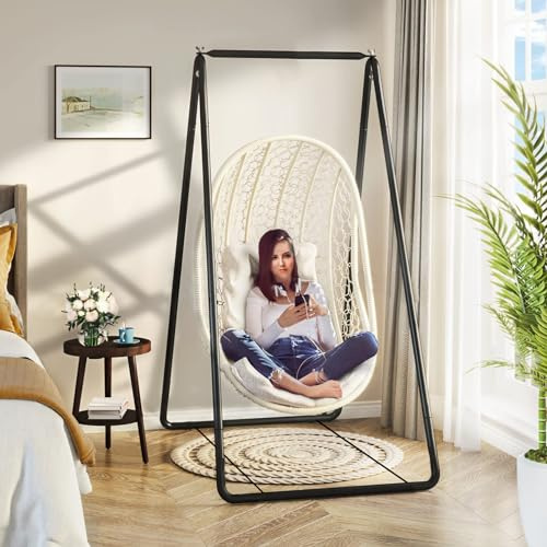 Hammock Stands Portable Hammock Chair Stand Heavy Duty Steel Stand for Outdoor Patio or Indoor, Hammock Chair not Included, Hanging Swing Holder Rack, Hanging Chair Stand, 220lb Capacity (Black)