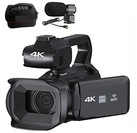 Macchina fotografica digitale, Videocamera professionale 18X Full 4K 60FPS for webcam live streaming Videocamera digitale da 64 MP 4 Registratore Vlog con schermo rotante(32G SD Card,With Microphone)