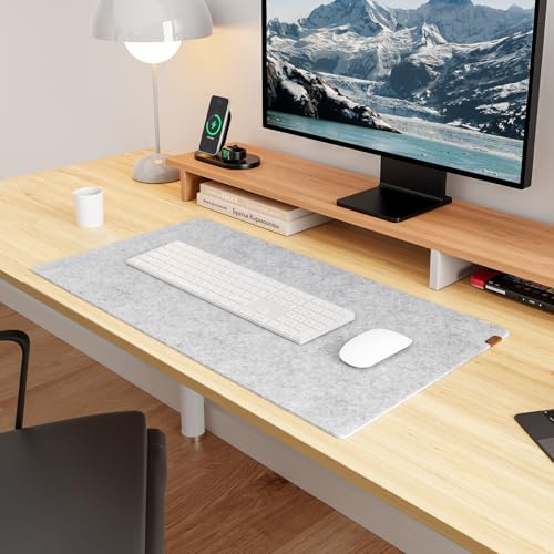 YSAGi Schreibtischunterlage Filz, 60x40cm Rutschfeste Schreibunterlage Tischunterlage Schreibtisch, Großes Mauspad Tastatur Unterlage Schreibtisch Zubehör für Büro & Homeoffice, Hellgrau