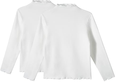 Miipat Niña Camiseta Manga Larga, Pack 2 Cuello Alto Básica Térmico Punto | Camisetas Básicas Elásticas Manga Larga Forro, Camiseta Algodón Suave 2-7Años, Blusa Cuello Alto Volantes, Top Otoño Invierno