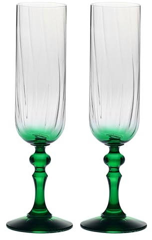 Champagneglas KROSNO 220 ml med grön fot, set om 2 – för mocktails, Mimosa, Prosecco, Cava och Spritz – blyfritt kristallglas – tål diskmaskin – Celebration Moments Bubble