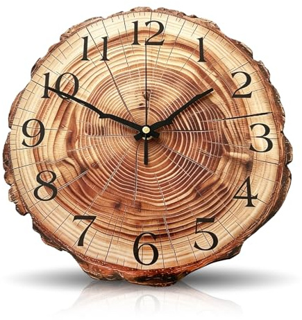 Umllpet 30cm Jahresring Wanduhr Holz Baumstumpf Form, Landhausstil Wanduhr Lautlos Ohne Tickgeräusche, Vintage Holz Wanduhr Modern Quarzuhr Batteriebetrieben für Wohnzimmer Schlafzimmer Küche Büro